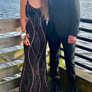 Black and Gold Prom dress. Worn once. Open Back.